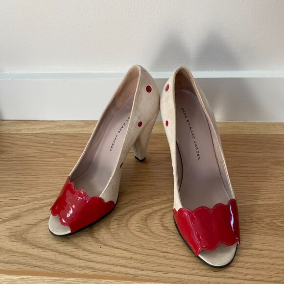 Marc Jacobs Polka Dot Peep Toe Heels - Picture 2 of 6